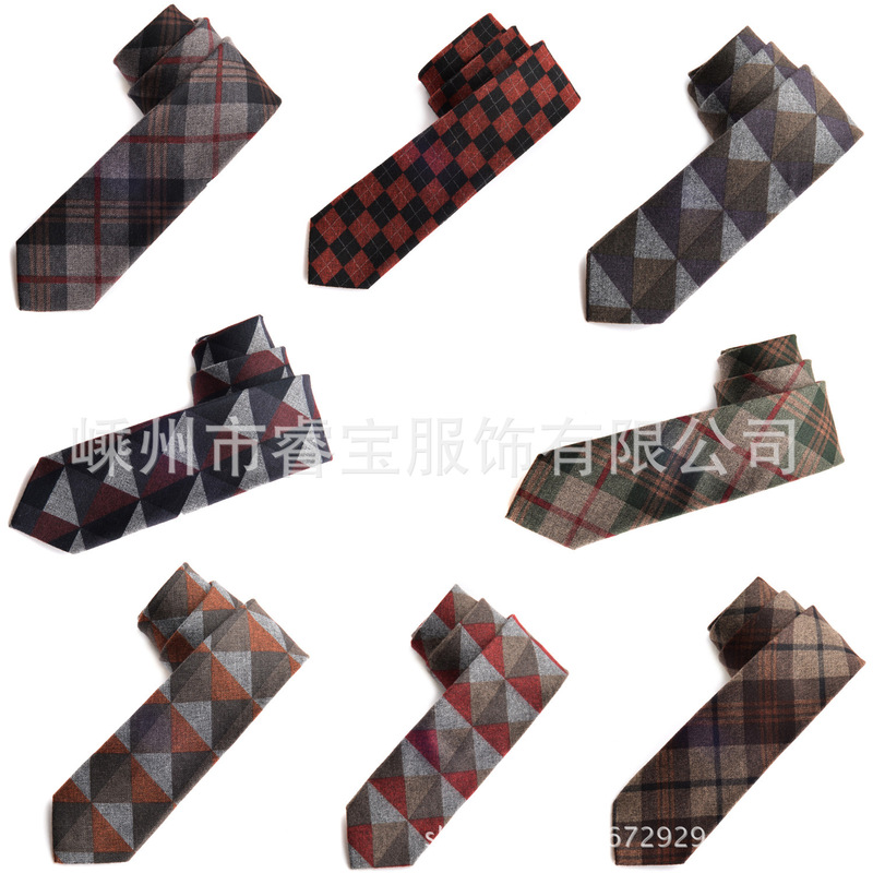 New spot polyester silk jacquard check wool tie casual plaid cotton tie wholesale custom