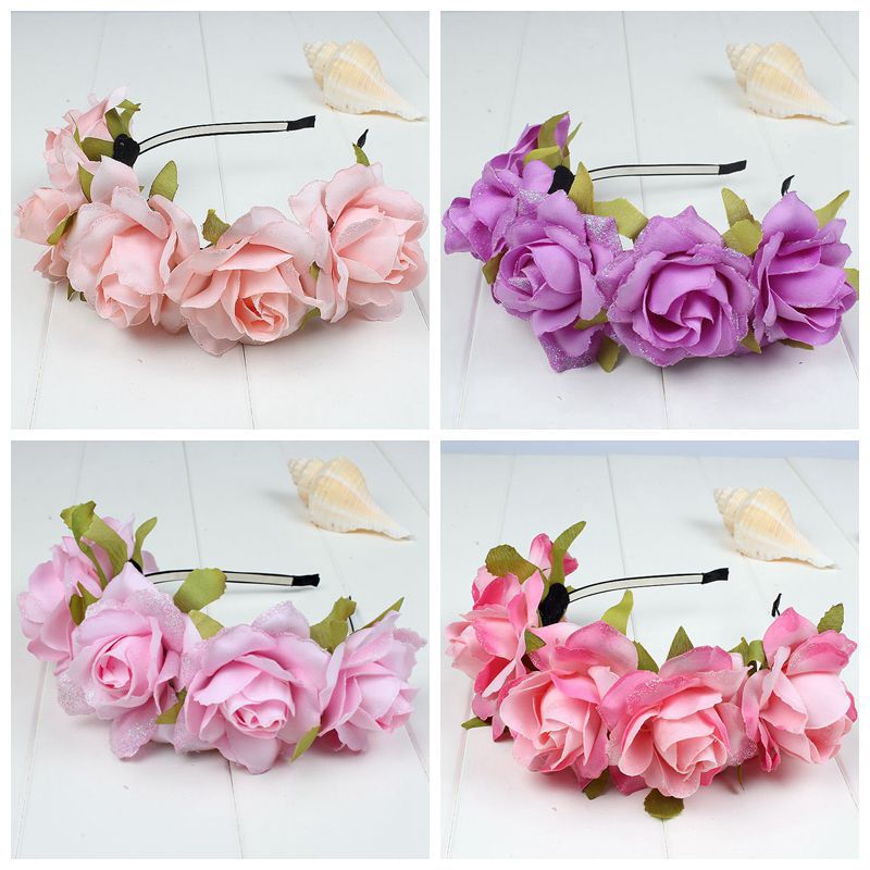 5朵亮粉玫瑰花发箍