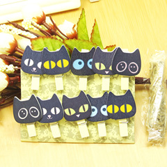 Photo Clip Holder, Cartoon Black Cat Wooden Small Clips – Set of 10, Includes Jute Rope for Storage & Hanging Decorations, Perfect for Home and Animal-themed Decorations