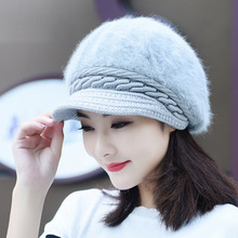加絨獺兔帽子女士冬天韓版兔毛帽子新款冬季毛線帽加厚保暖針織
