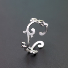 s925纯银开口戒指 祥云花朵素银戒指 韩国纯银饰品批发