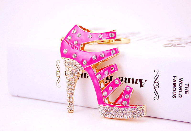 60g Weight Alloy, Metal Material Constellation Pattern Unisex Gender Rose Red, Red, Blue, Black Color Creative Cute Diamond-studded Ladies Oversized High Heels Keychain 2