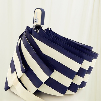 一件代发高端全自动晴雨伞铅笔伞创意海军条纹折叠伞定制广告伞|ru