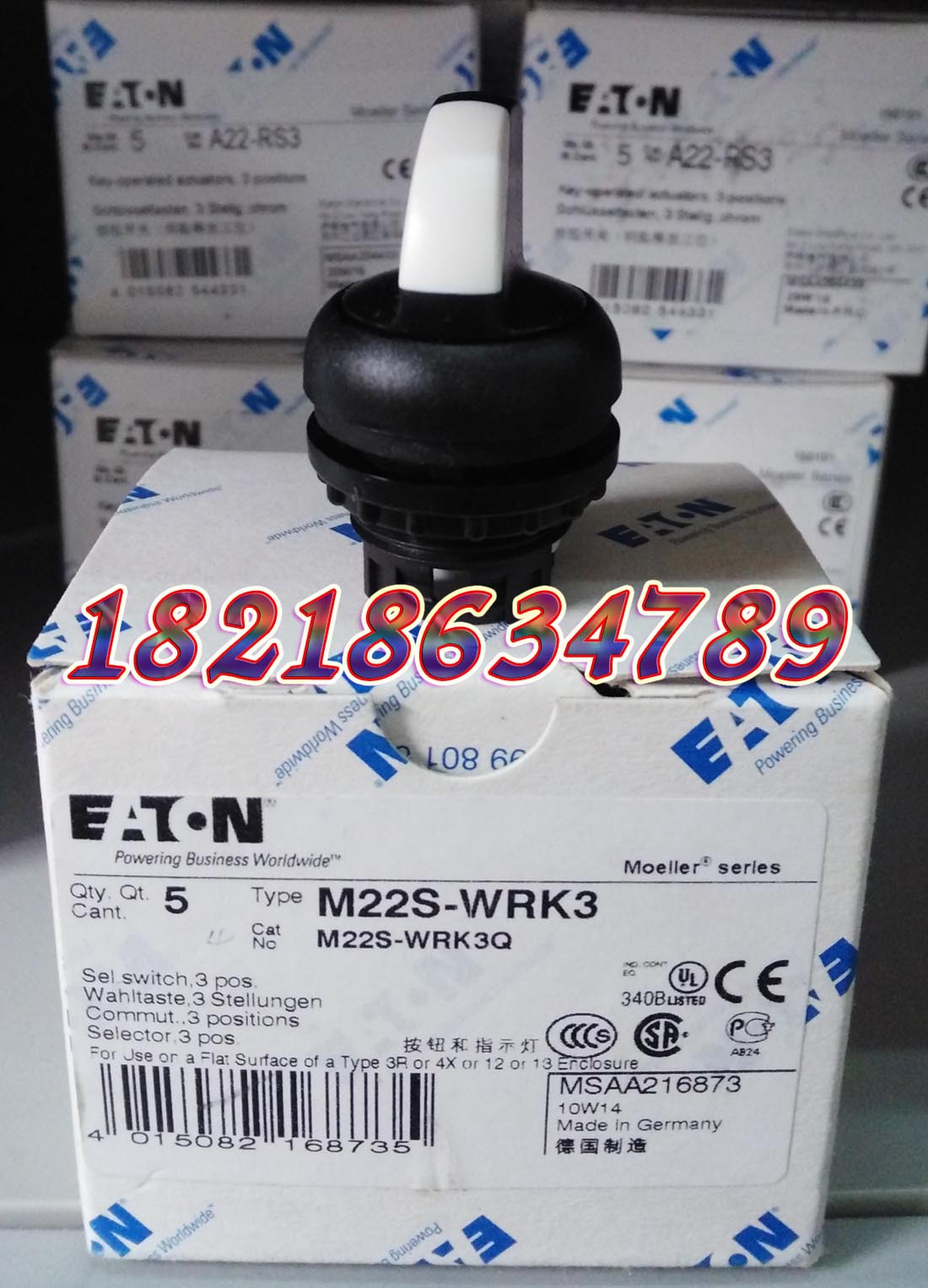 EATON M22S-WRK3 MOELLER穆勒3档锁定选择开关头,原装正品
