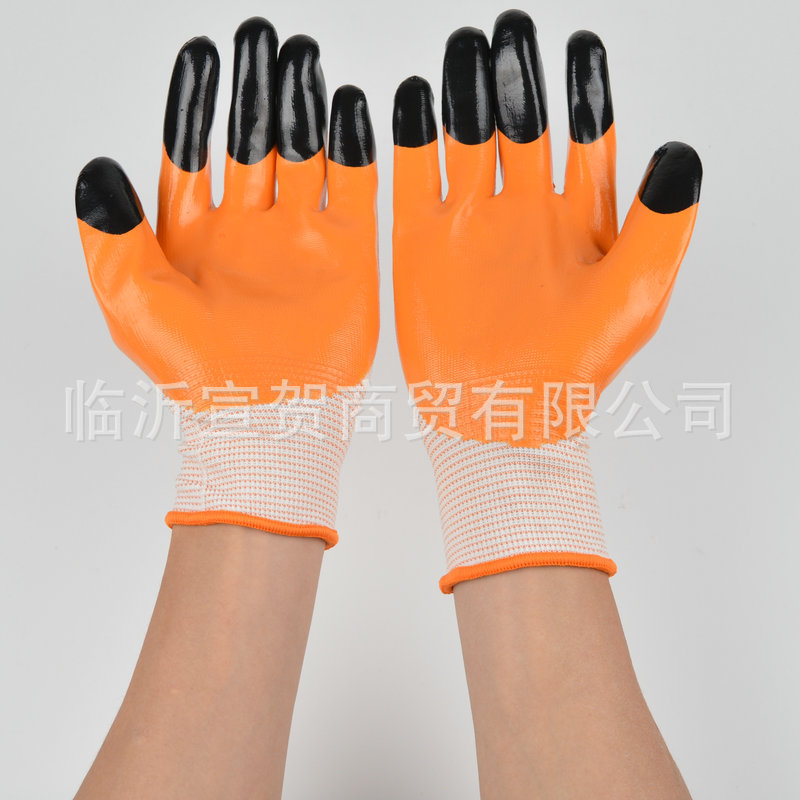 登升#909 3/4浸胶丁腈手套 尼龙挂胶舒适透气劳保手套批发