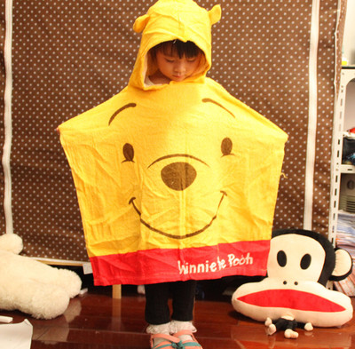 工厂订做纯棉儿童披风定做全棉割绒活性印花儿童卡通带帽沙滩浴披