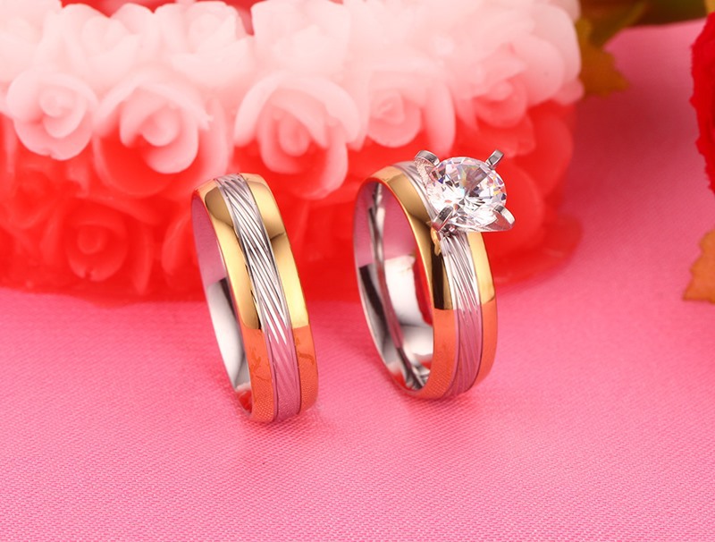 Fashion Stripe Stainless Steel Inlaid Zircon Rings 1 Piece