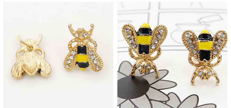 Exclusif Pour Croix-transfrontalier Européen Et Américain Mignon De Mode Incrusté Strass Boucles D'oreilles Oreille Goujons Glaçure Colorée Baisse De Pétrole Diamant Petite Abeille Oreille Goujons display picture 9