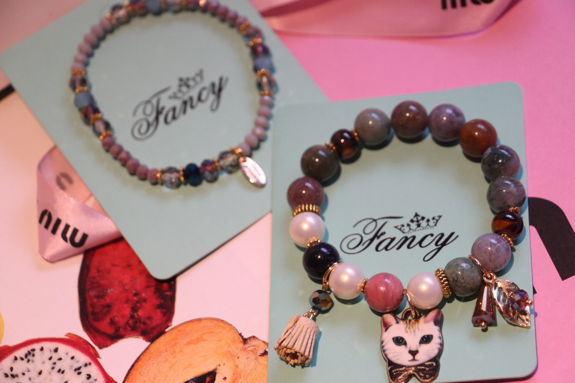 Fashion Cat Artificial Crystal Agate Beaded Bracelets 1 Piece