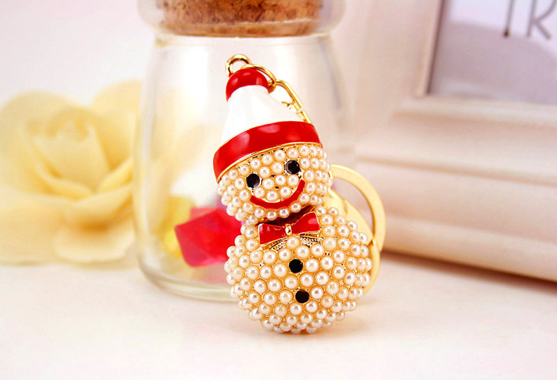 200g Weight Alloy, Metal Material Doll Pattern Unisex Gender Creative Christmas Crafts Cute Cartoon Pearl Snowman Car Keychain 4