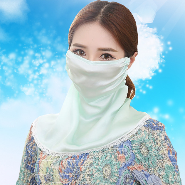 夏季防晒防尘真丝口罩 护颈面罩遮阳 女式骑行口罩