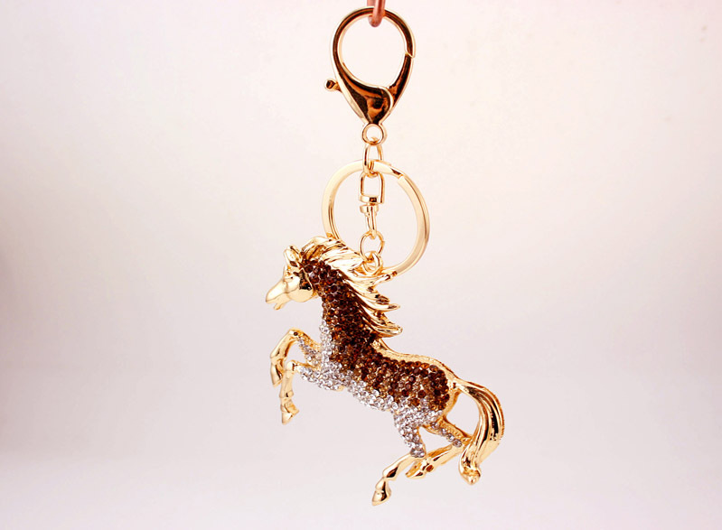 56g Weight Alloy, Metal Material Animal Pattern Unisex Gender Coffee, White Color Fashion Zodiac Horse Diamond Keychain 8