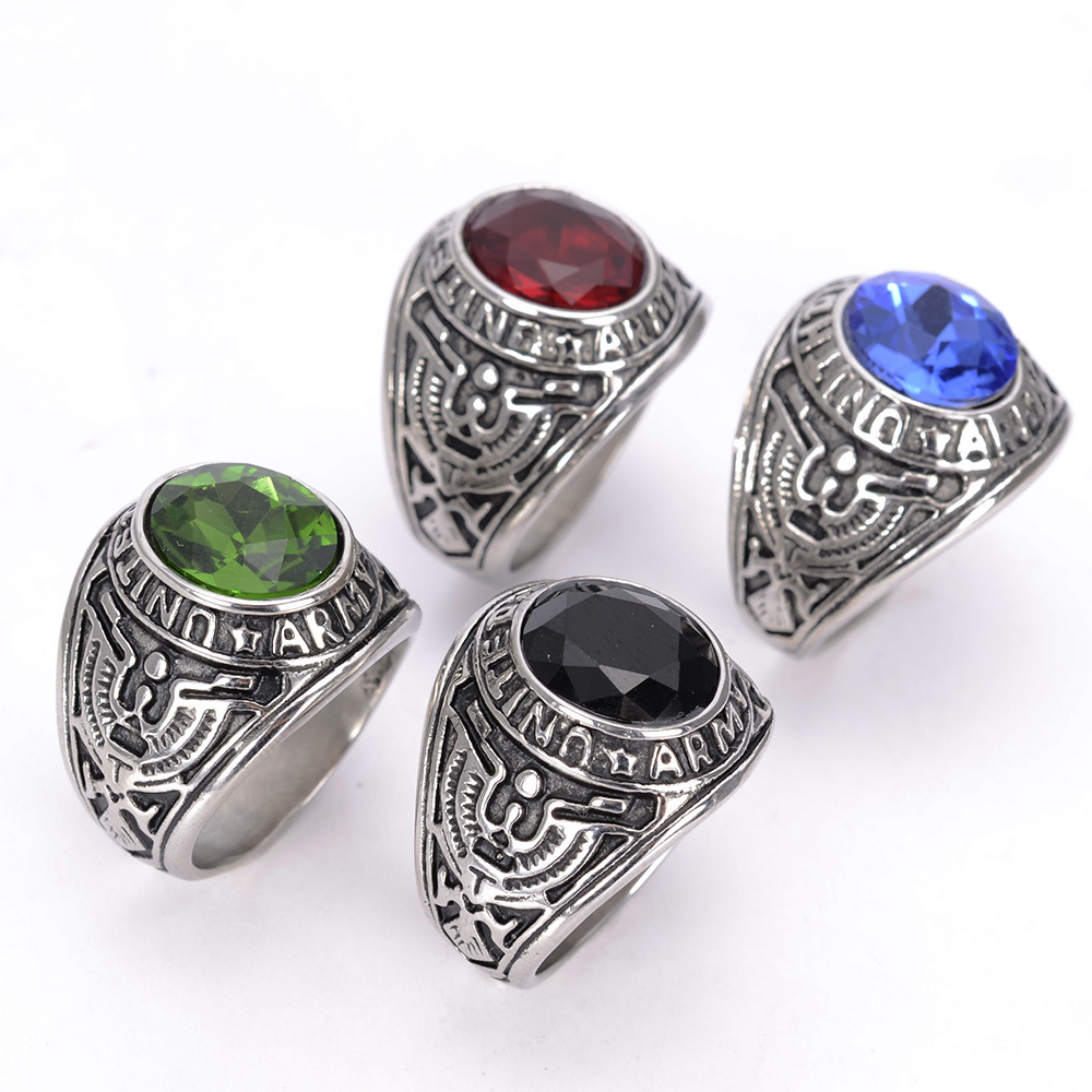 Hip-Hop Retro Geometric Titanium Steel Inlay Glass 18K Gold Plated Men'S Rings display picture 3