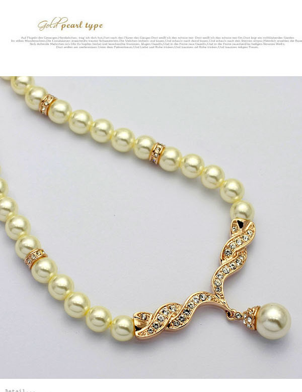 Pearl Set Korean Elegant Diamond Necklace Earrings Beautiful Bridal Jewelry Wholesale display picture 7