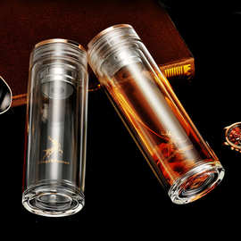 男女透明足球盖加厚双层隔热水晶玻璃杯男士商务礼品LOGO印制创意