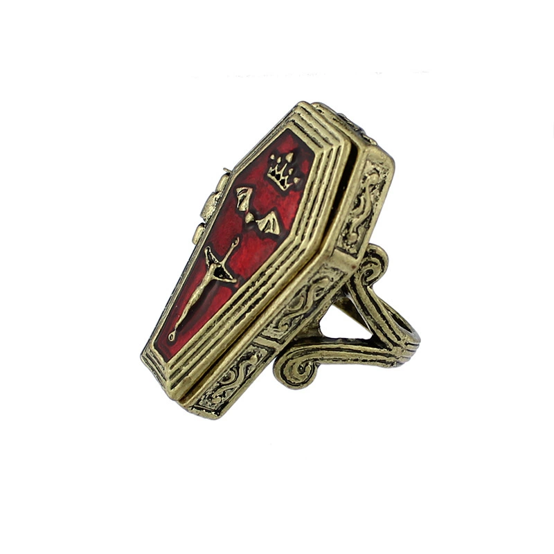 ПRetro ring unisex, European punk coffin design, bronze or antique-silver plating