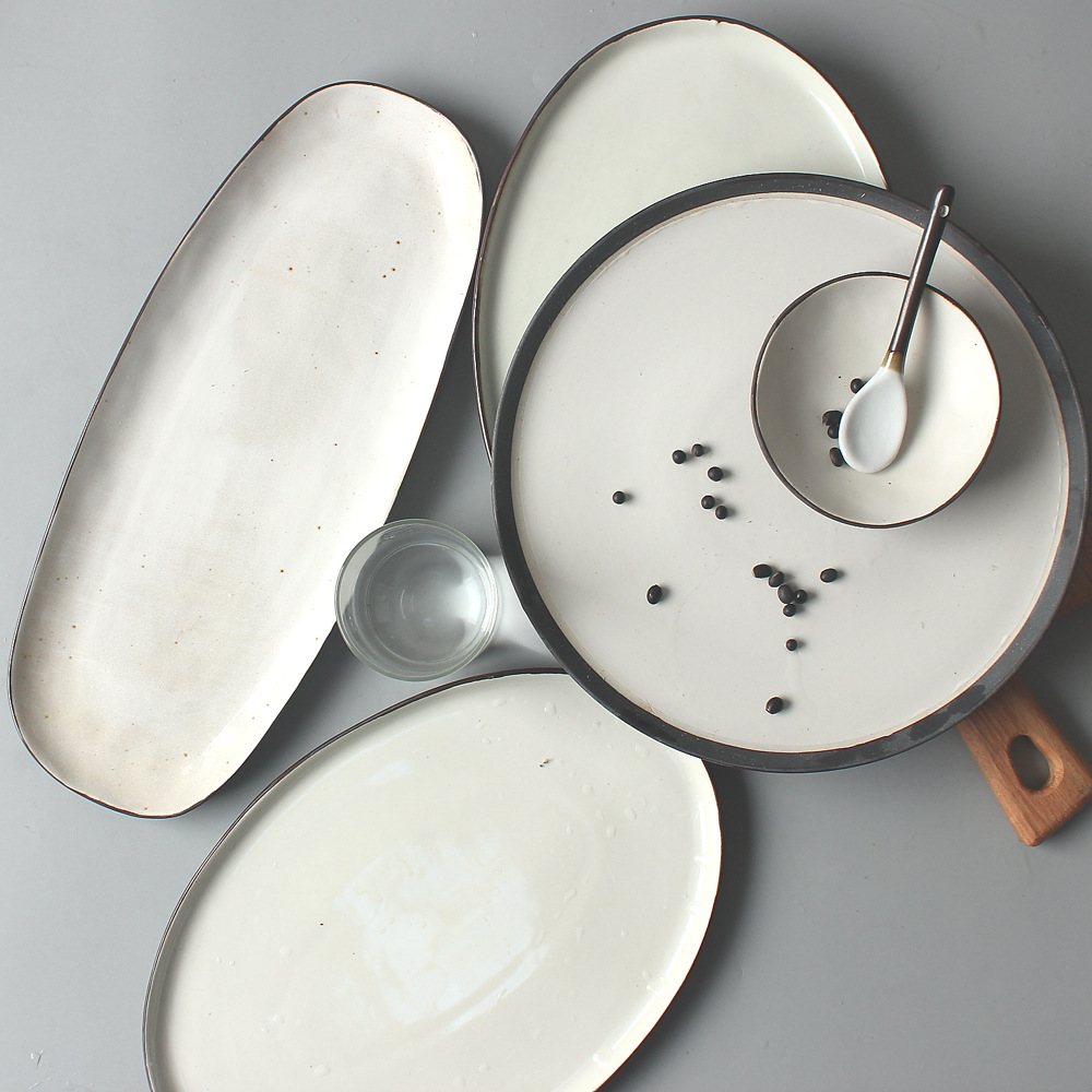 Creativo blanco y negro de cerámica vajilla traje restaurante tazón de arroz tazón de fideos hogar plato de cerámica ensalada taza