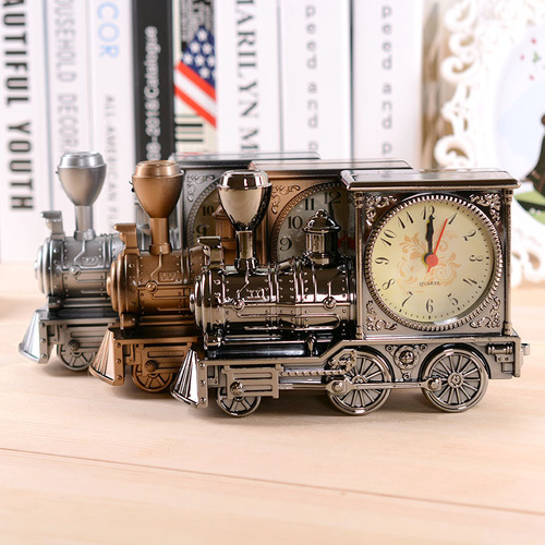Creative antique locomotive alarm clock, student fashion plastic model alarm clock ornaments, home gift alarm clock wholesale