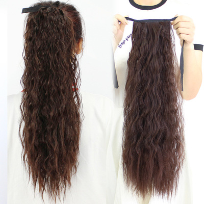  Wig female ponytail corn perm real hair lifelike big wave corn hot fireworks perm braided ponytail