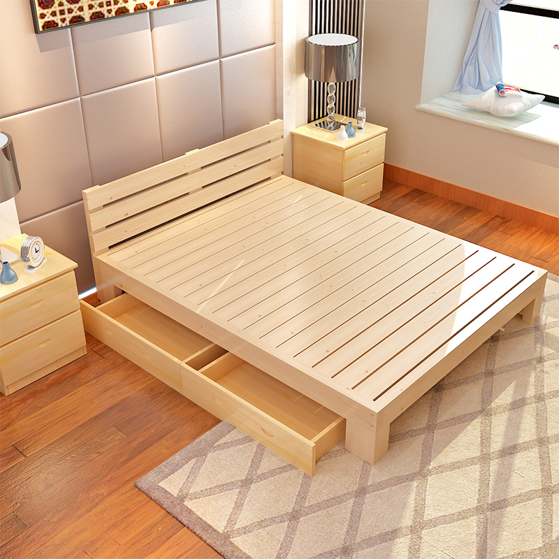 Solid wood bed factory direct simple modern double bed 1.8 m solid wood single bed 1.2m staff dormitory bed