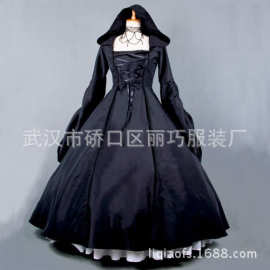 新款来袭 哥特式Lolita晚会礼服连体帽长裙 宫廷洋装 送裙撑