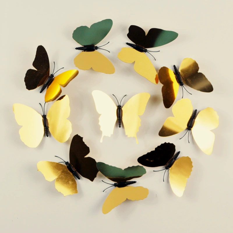 9 см Золотая бабочка зеркальные настенные наклейки ПВХ 3D Декоративные наклейки гостиная дома украшение окна