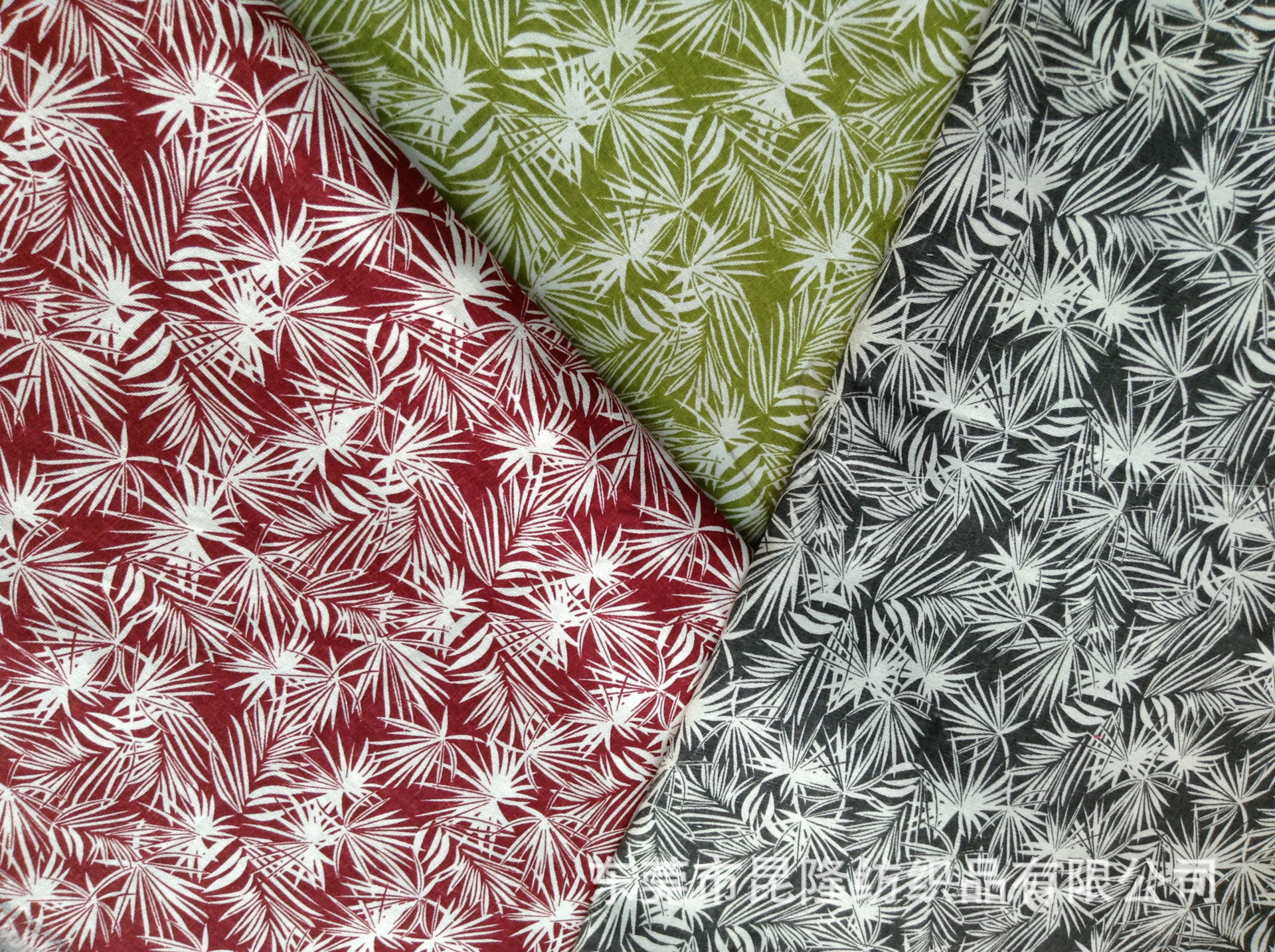 现货供应亚麻棉树叶子印花布夏威夷混纺棉麻印花布料亚麻印花面料