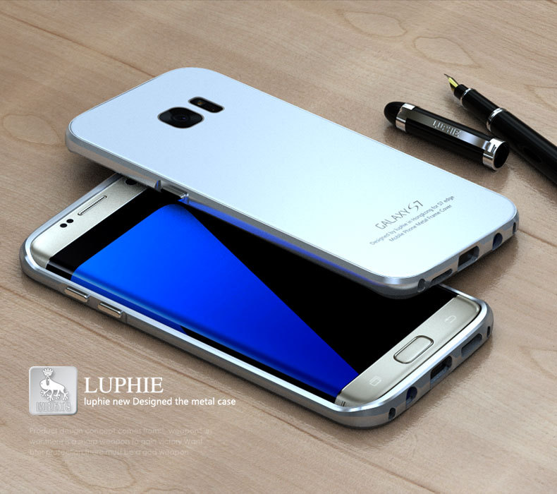 Luphie Aircraft Aluminum Metal Frame 9H Tempered Glass Back Cover Case for Samsung Galaxy S7 Edge G9350