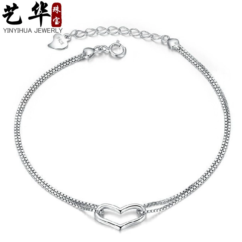 Accessory, platinum bracelet heart shaped, Korean style