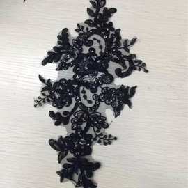 现货黑色亮片车骨花边花朵花贴对花辅料礼服车骨花边花朵绣花辅料