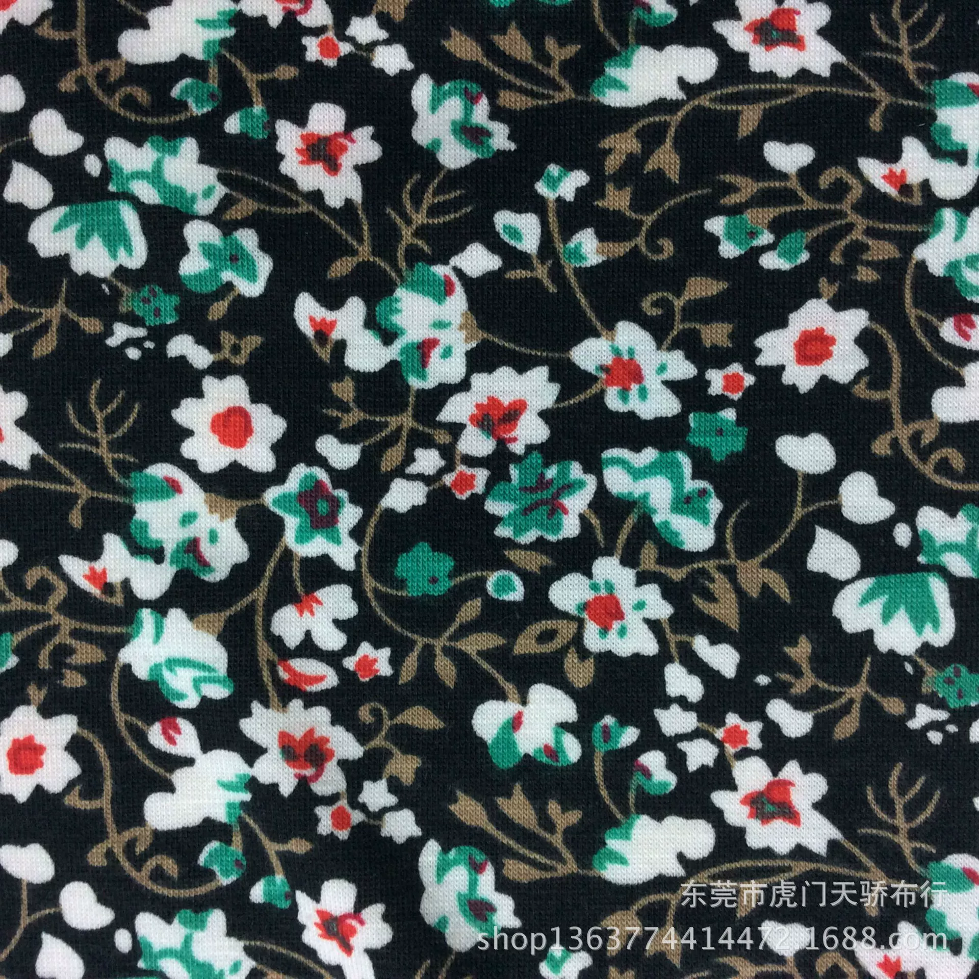 Spot supply knitting single jersey printing knitting imitation cotton pull frame printing small floral dress hair accessories