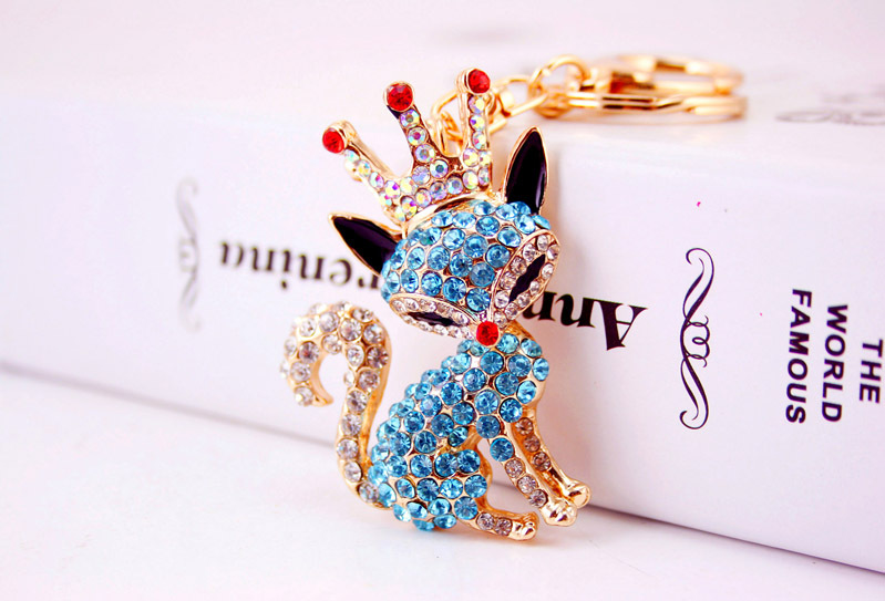 36g Weight Alloy, Metal Material Fox Pattern Unisex Gender Pink, Purple, Red, Blue, Black Color Korean Creative Cute Cartoon Crystal Crown Little Fox Keychain 4