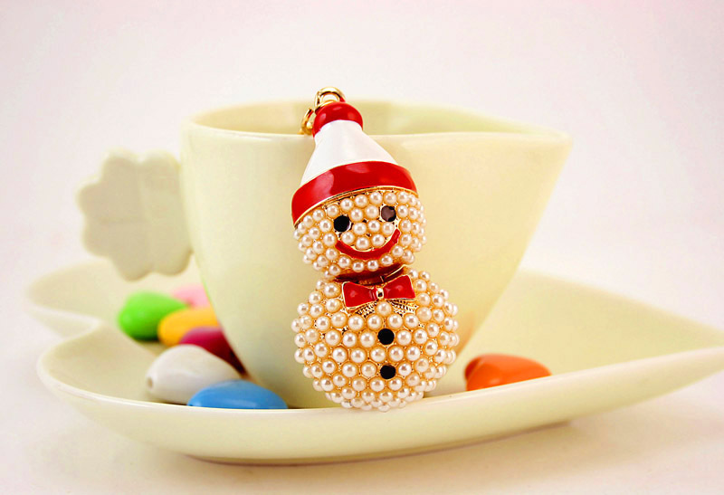 200g Weight Alloy, Metal Material Doll Pattern Unisex Gender Creative Christmas Crafts Cute Cartoon Pearl Snowman Car Keychain 3