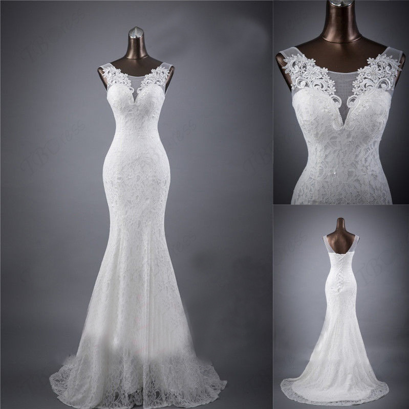 Foreign Trade 2024 Autum New White Lace Fishtail Bridal Wedding Dress Slimming Look Double Shoulder Tail Wedding Dress Large Size Order