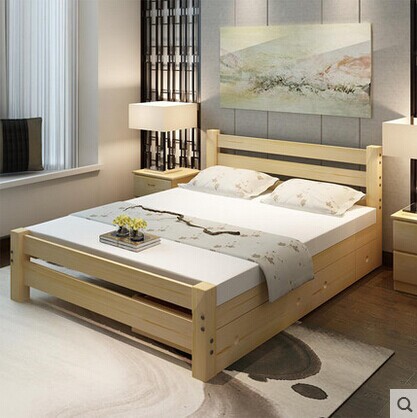 简约现代床实木床1.8米松木单人床1.2成人床类儿童实木床1米1.5米
