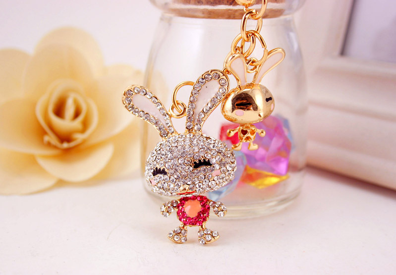 35g Weight Alloy, Metal Material Rabbit Pattern Unisex Gender Pink, Purple, Red, Blue, Peach Color Korean Creative Cute Diamond Cartoon Bunny Car Keychain 13