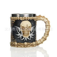 創意 惡搞 Skull Mug 外貿樹脂不銹鋼杯 3D立體咖啡杯
