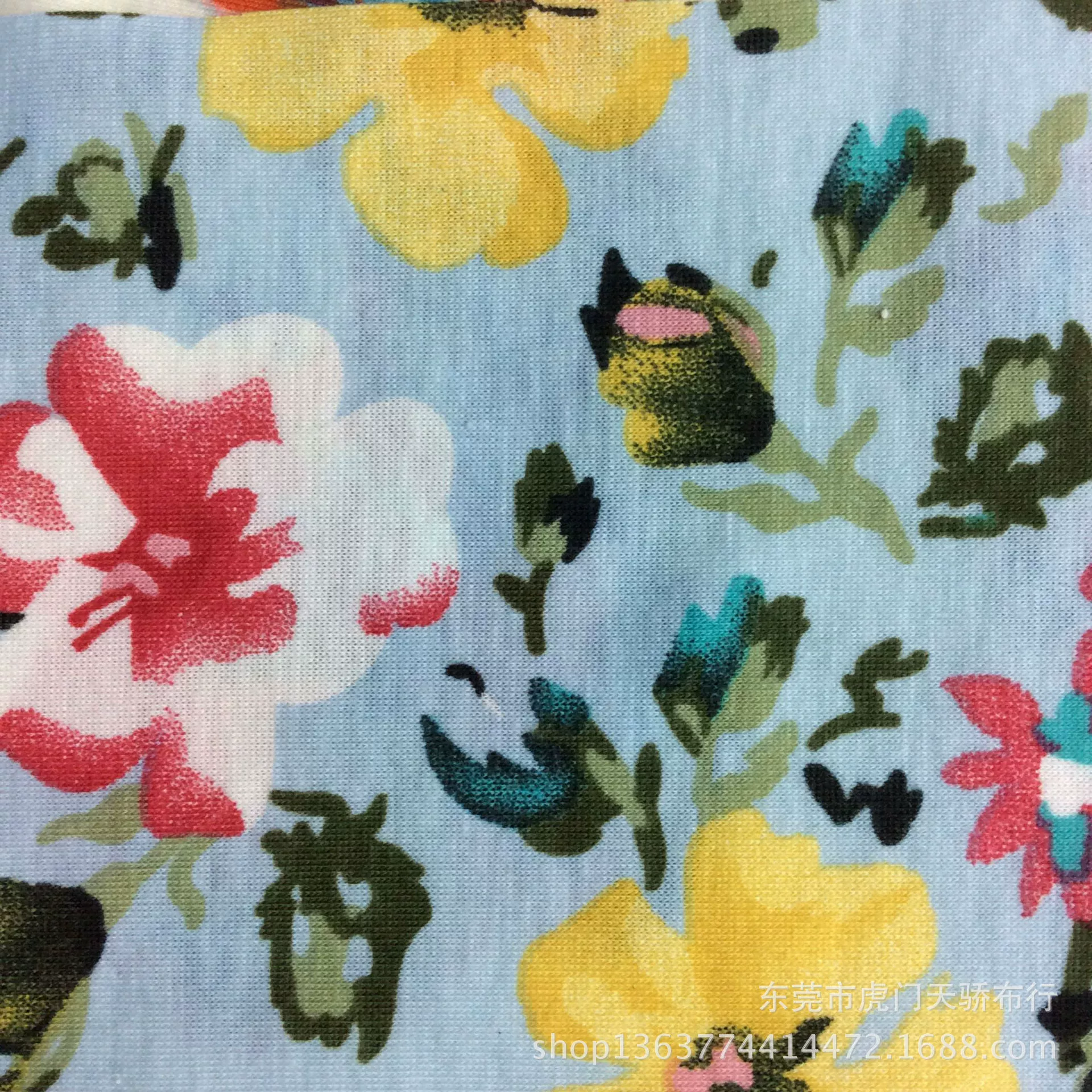 Spot supply knitting single jersey printing knitting imitation cotton pull frame printing small floral dress hair accessories