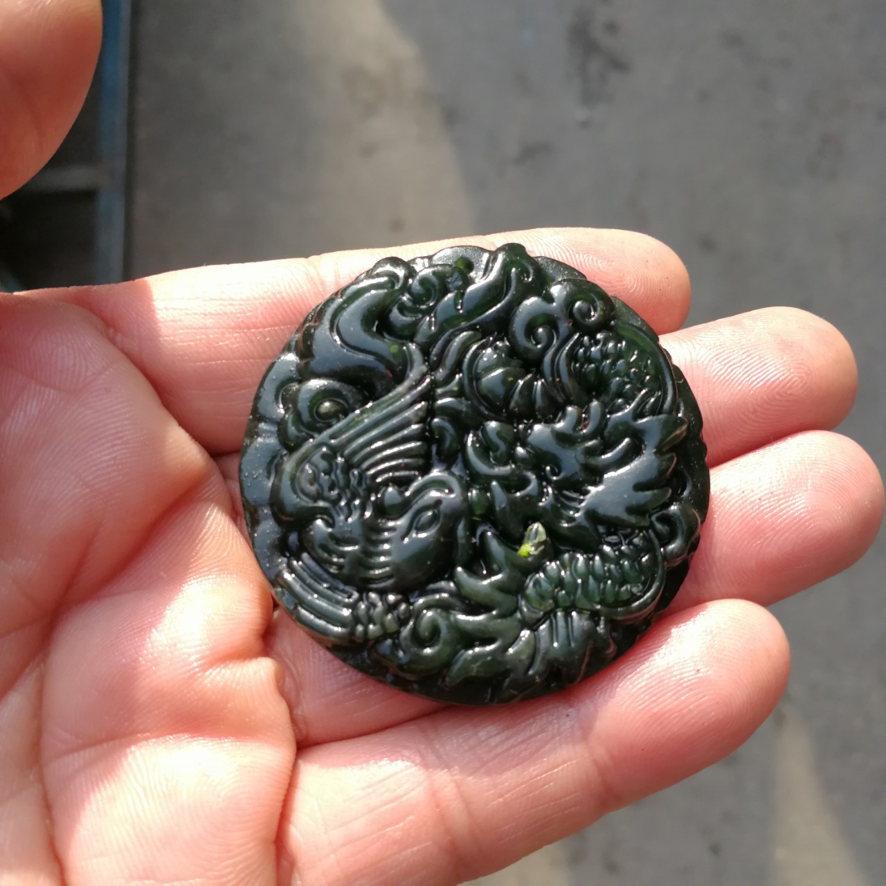 天然蛇纹玉保健玉石吊坠 黑绿玉龙凤玉佩 墨玉挂件|ru