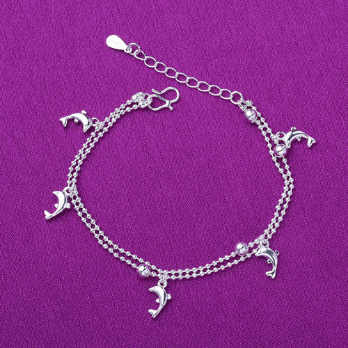 Korean fashion jewelry, women's double-layer dolphin bracelet and anklet, silver-plated jewelry, wholesale from European and American foreign trade manufacturers