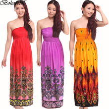 出口俄罗斯外贸 ebay夏款波西米亚性感女装抹胸露背裙连衣裙长裙