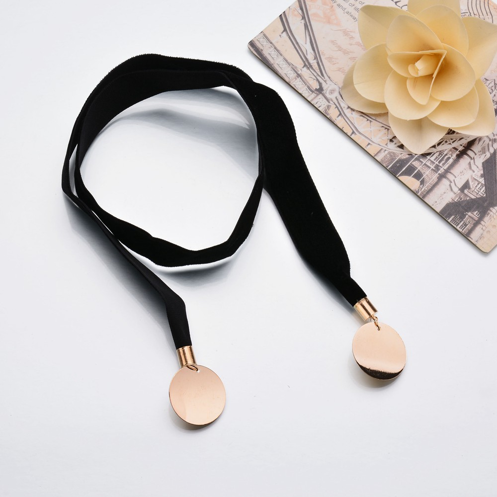 Women'S Gender Plating Design Wafer Pendant Velvet Necklace Free Adjustment Collar