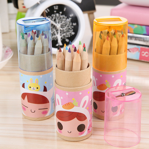 Mini boys and girls 12 colored pencils Korean gift creative cartoon with pencil sharpener kindergarten gift