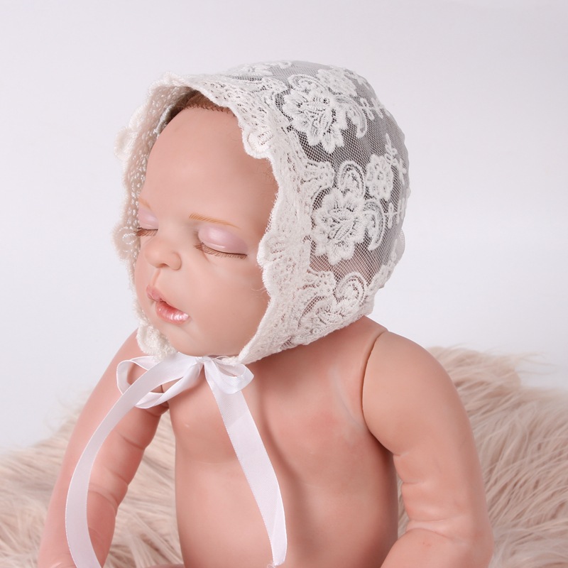 Full Lace Flower Princess Hat Baby Photography Props Baby Hat for 100 Days and First Birthday Newborn Pure Cotton