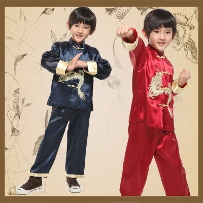  Chinese dragon kung fu clothing for kids boys wushu performance outfit long-sleeved jacket kung fu show suit for children