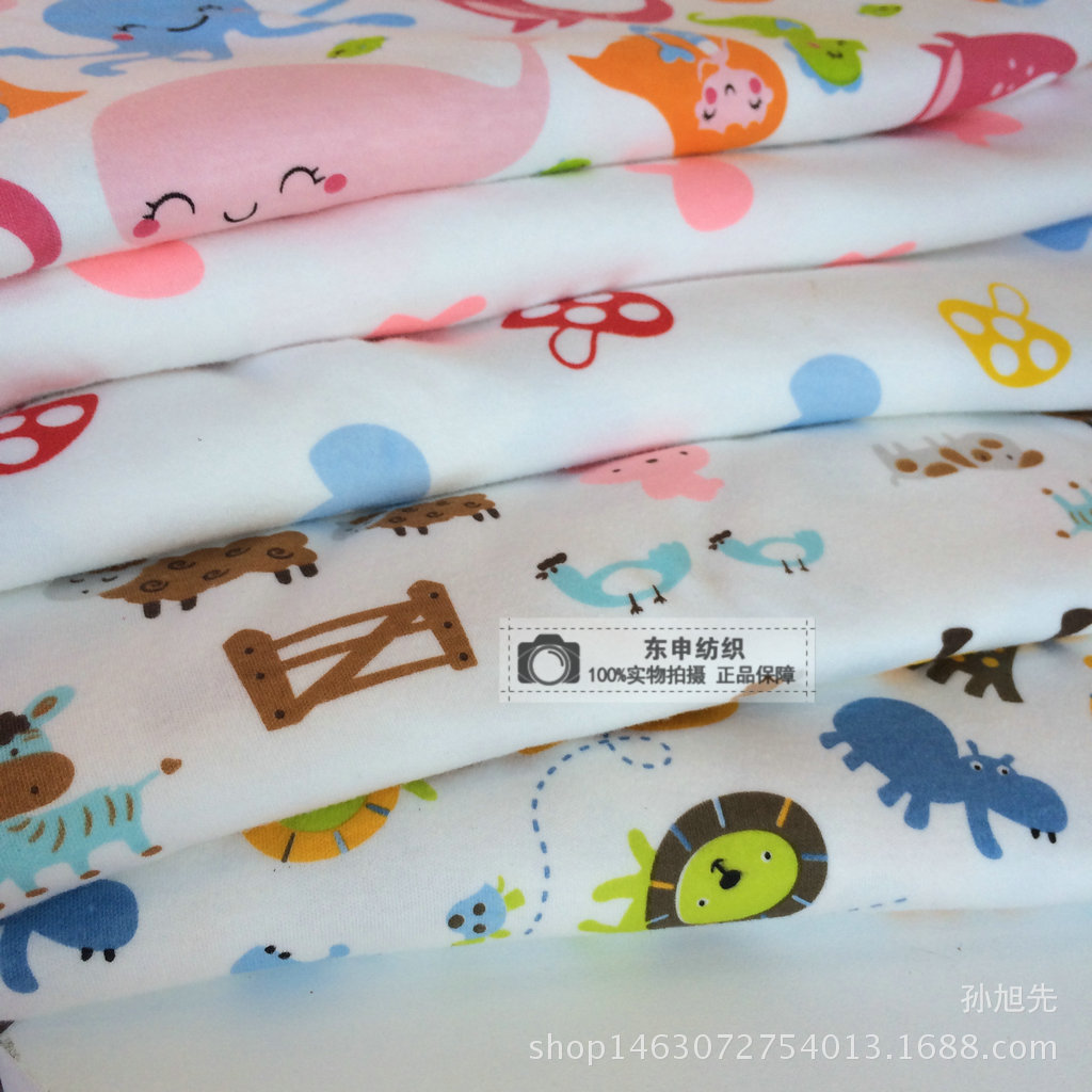 全棉针织棉布料  纯棉卡通印花宝宝内衣裤棉毛衫面料 量大批发