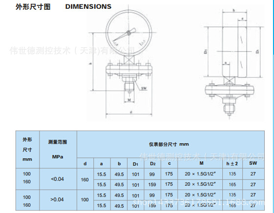 北京BLD布莱迪brighty全不锈钢膜片压力表 YPF-1