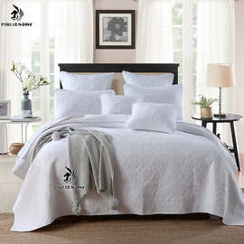 跨境纯棉水洗空调被 外贸美式轻奢纯色绣花床盖三件套 双人床单