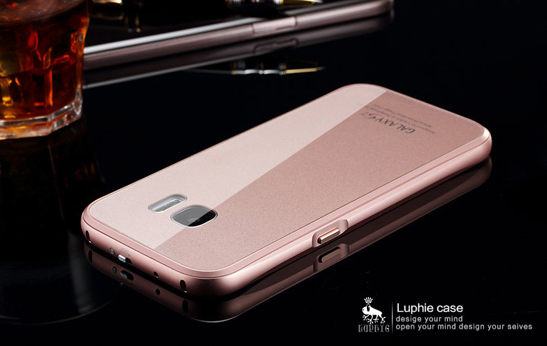 Luphie Aircraft Aluminum Metal Frame 9H Tempered Glass Back Cover Case for Samsung Galaxy S7 Edge G9350