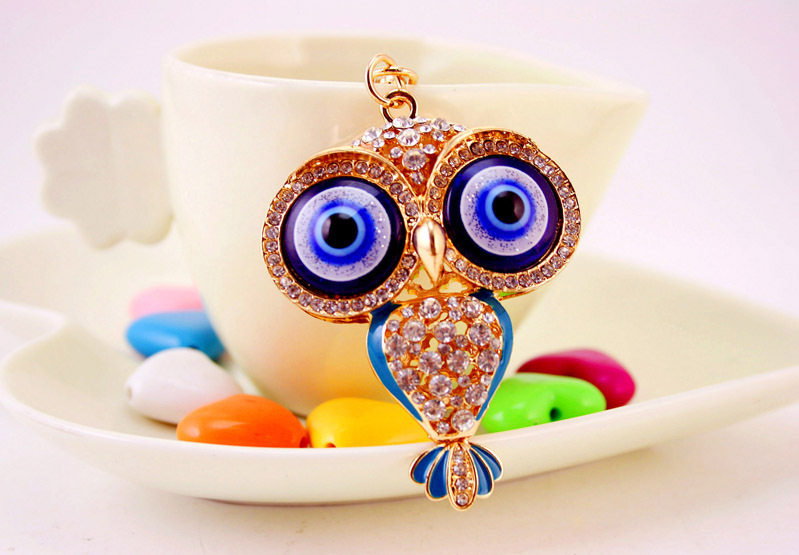 46g Weight Alloy, Metal Material Owl Pattern Unisex Gender Pink, Red, Blue, Black Color Korean  Creative Cute Cartoon Big-eyed Cute Owl Diamond Keychain 8